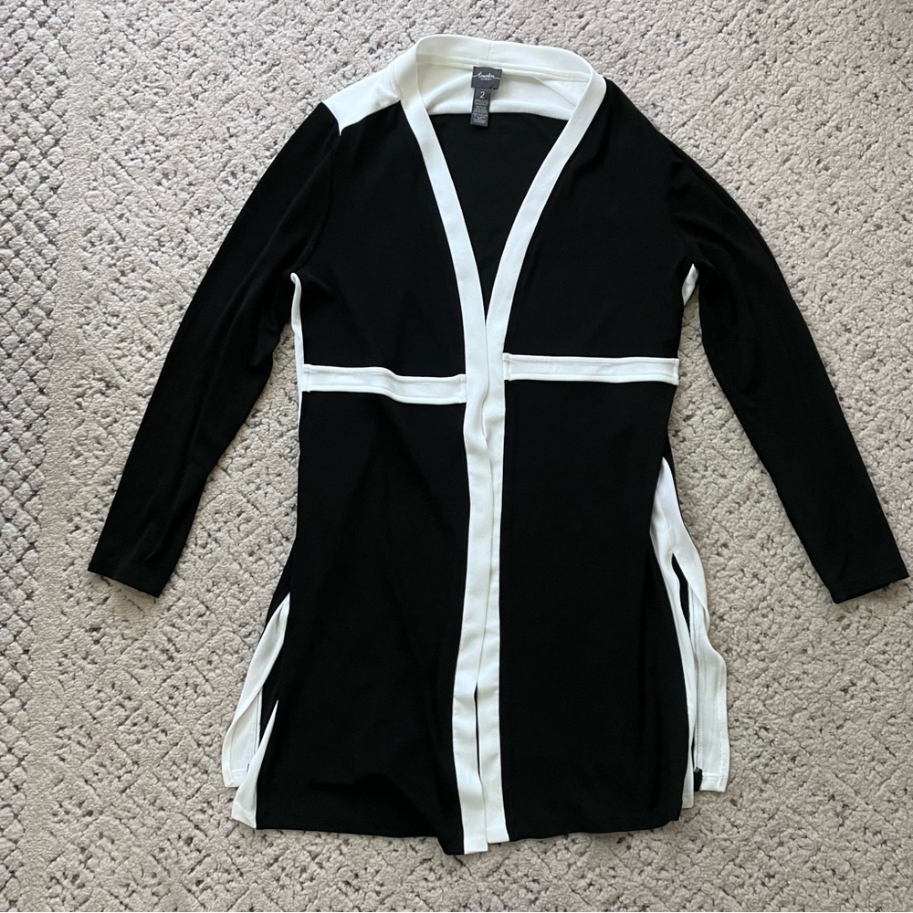 Chico's Black and White Long Sleeve Open Front Cardigan